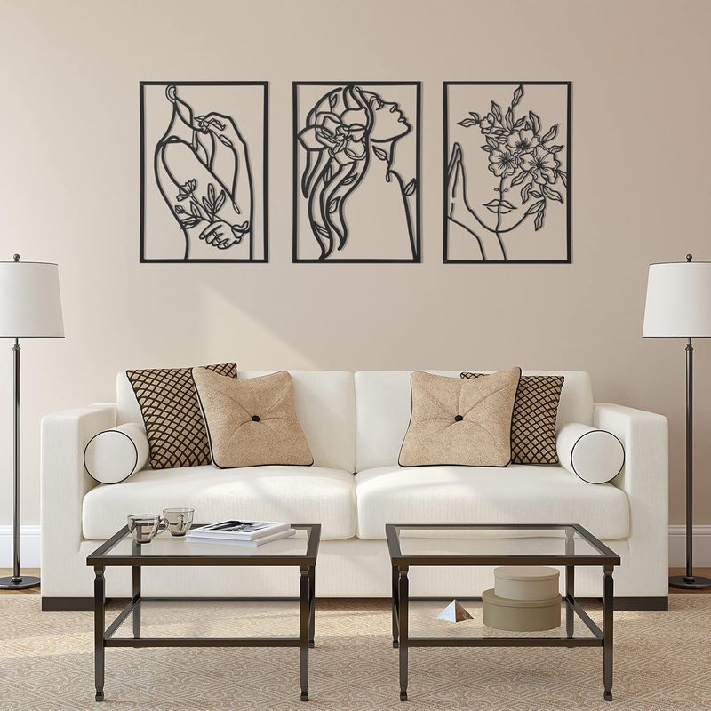 AGIOTA 3 Pcs Wall Decor Above Bed Minimalist Wall Art for Living Room Metal Line Art - Female Body, Black Room Decor for Bedroom Modern Wall Art for Indoor 15inch - Image 5